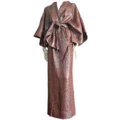 Vintage MALCOLM STARR Metallic silk halter dress, kimono jacket & obi belt set