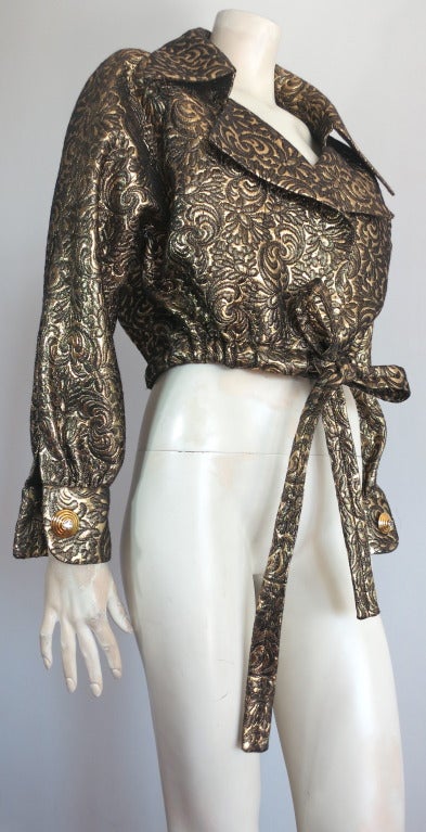 Vintage JAMES GALANOS Metallic brocade blouson jacket In Excellent Condition In Newport Beach, CA