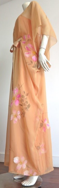 Vintage MALCOLM STARR Hand-painted silk floral caftan dress For Sale 1