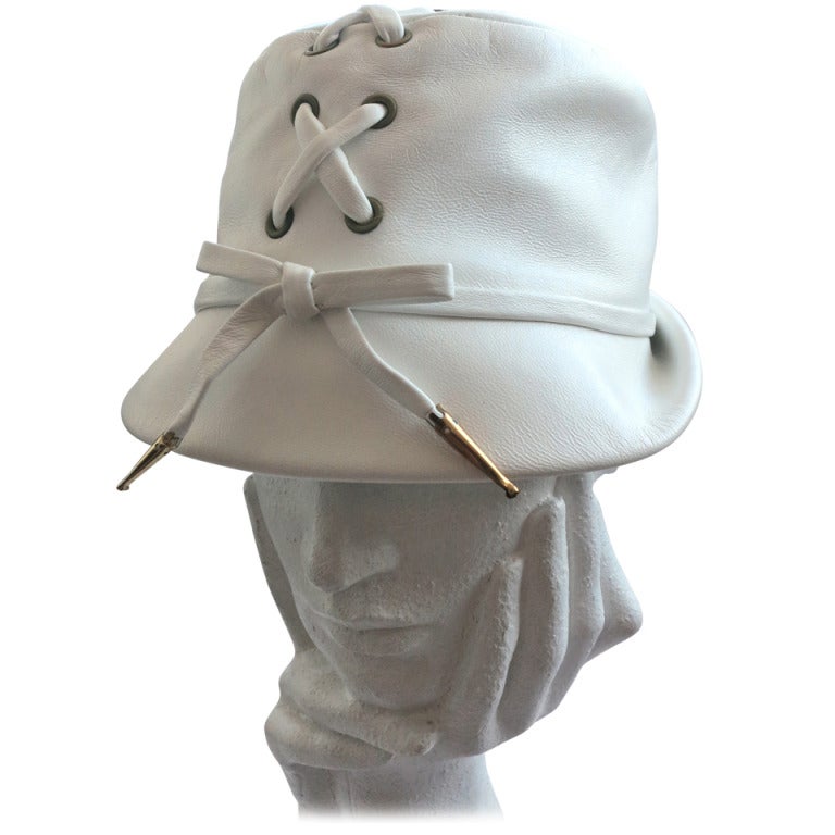 Vintage YVES SAINT LAURENT White leather 'Safari' hat