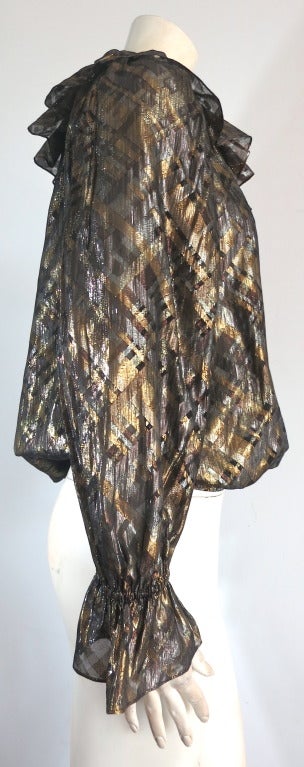 Women's 1970's YVES SAINT LAURENT Metallic silk peasant blouse YSL
