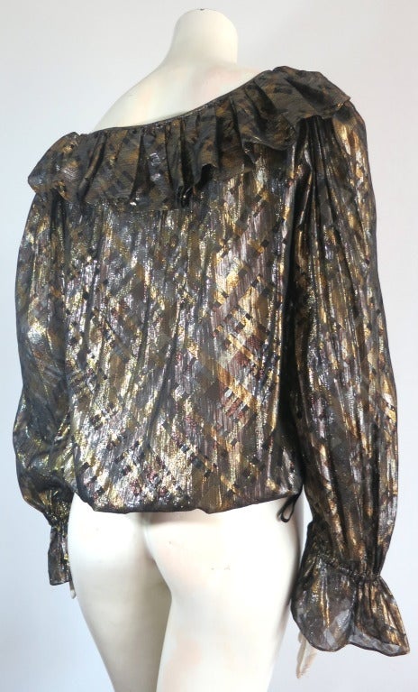 1970's YVES SAINT LAURENT Metallic silk peasant blouse YSL 1
