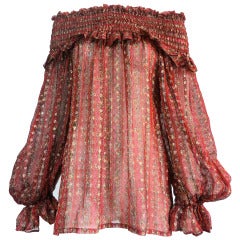 Vintage YVES SAINT LAURENT Metallic silk peasant blouse YSL