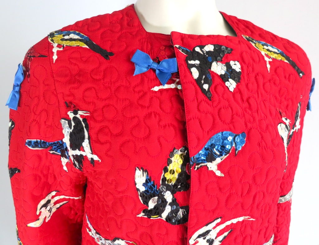 Vintage MICHAELE VOLLBRACHT Multi-color embellished bird jacket In Excellent Condition In Newport Beach, CA