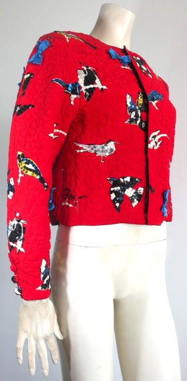 Vintage MICHAELE VOLLBRACHT Multi-color embellished bird jacket 1