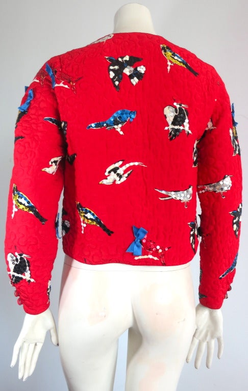 Vintage MICHAELE VOLLBRACHT Multi-color embellished bird jacket 3