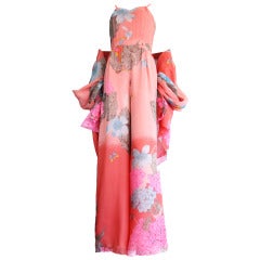 Retro HANAE MORI COUTURE Japanese floral silk jumpsuit & jacket set