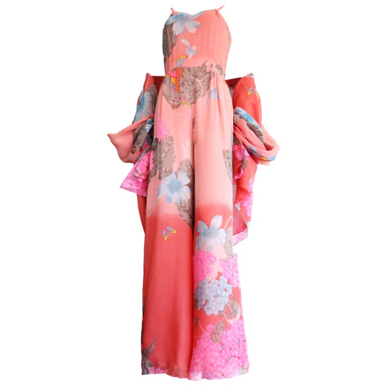 Vintage HANAE MORI COUTURE Japanese floral silk jumpsuit & jacket set For Sale
