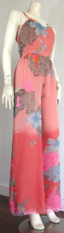 Women's Vintage HANAE MORI COUTURE Japanese floral silk jumpsuit & jacket set For Sale