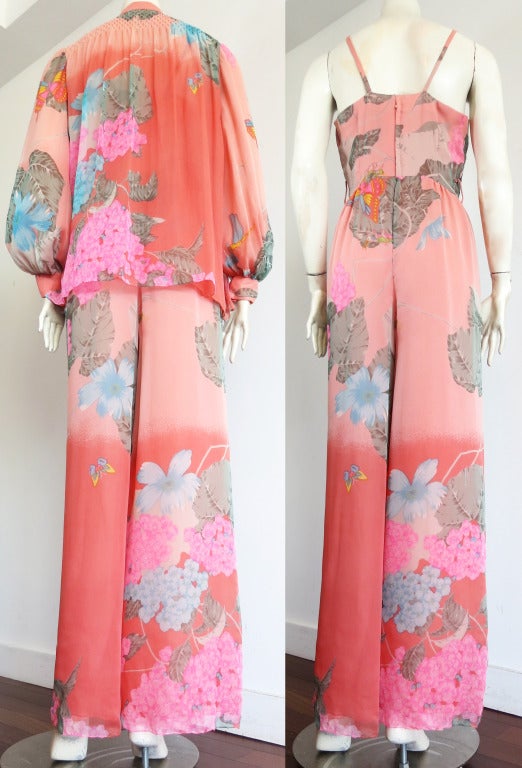 Vintage HANAE MORI COUTURE Japanese floral silk jumpsuit & jacket set For Sale 3