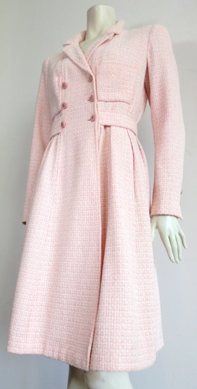 CHANEL PARIS Pink & ivory boucle coat In Good Condition In Newport Beach, CA