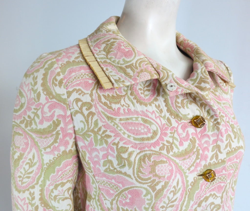 Beige Vintage I. MAGNIN & CO.1960's Paisley tapestry weave coat