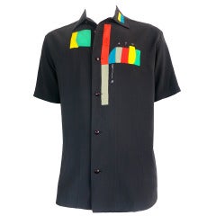 Vintage MATSUDA Men's geometric applique hand embroidered shirt