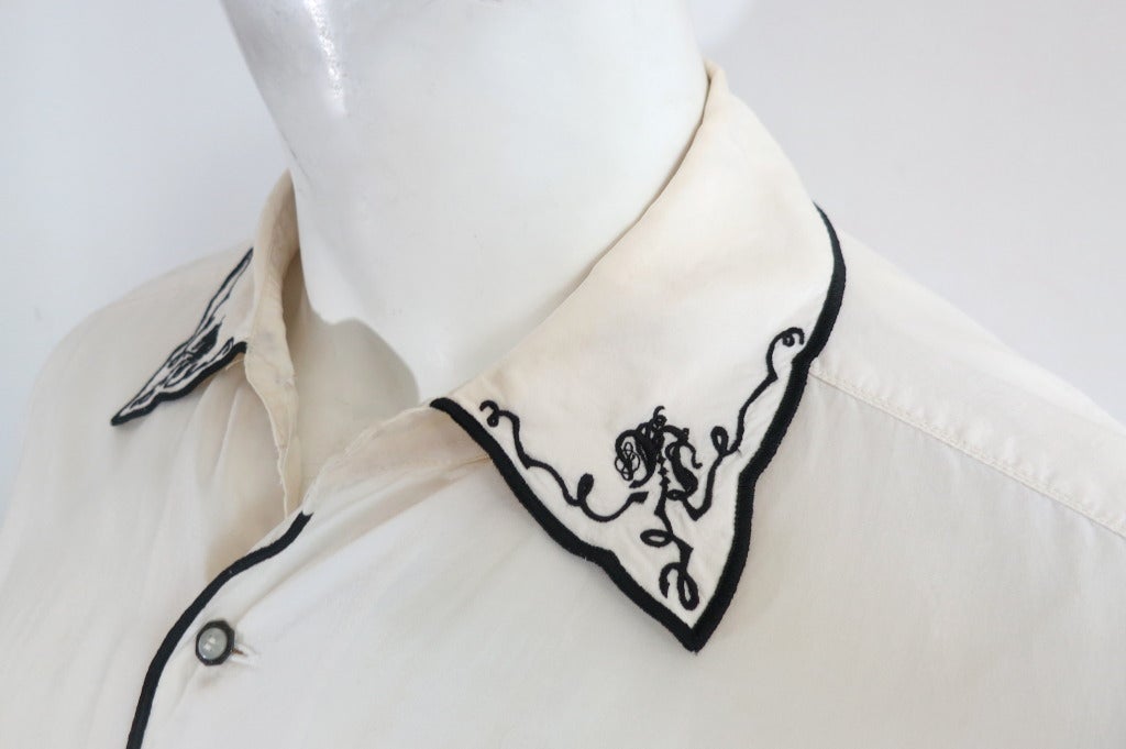 Vintage MATSUDA Men's embroidered silk shirt 4