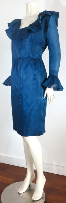 Blue Vintage GIVENCHY HAUTE COUTURE Numbered silk gazar flounce dress