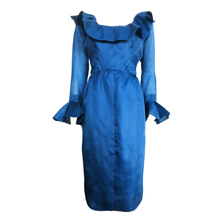 Vintage GIVENCHY HAUTE COUTURE Numbered silk gazar flounce dress at 1stdibs
