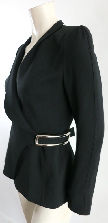 THEIRRY MUGLER 1980's Black wool jacket with large shaped buckle