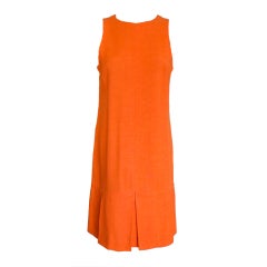 Vintage JEANNE LANVIN 1960's era tangerine linen pleat dress