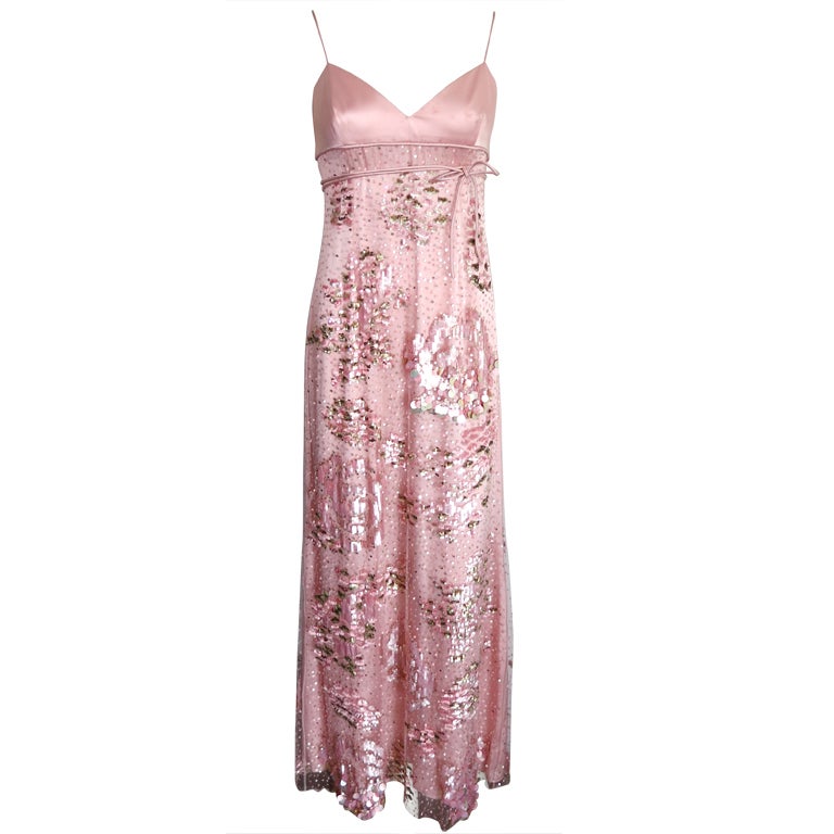VALENTINO Rose pink payette embellished duchess satin dress
