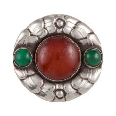 Antique 1908-1914 Georg Jensen Brooch with Amber and Malachites 149