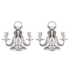 A Pair of Impressive Rare GEORG JENSEN Two-Armed Candelabra 383B