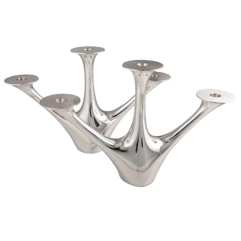 A Pair of Large Modern GEORG JENSEN Silver Candleabra For Sale