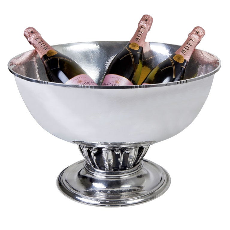 Massive Georg Jensen Silver Louvre Champagne Bowl 19d For Sale