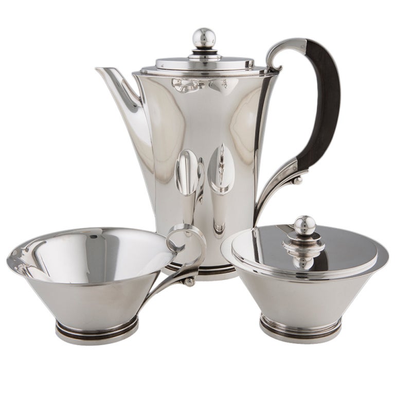 Vintage Georg Jensen Sterling Silver Pyramid Coffee And Tea Set For Sale