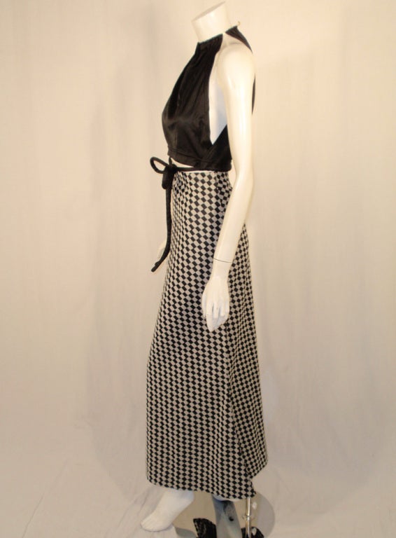 Rudi Gernreich 2 pc. Black & White Maxi Skirt & Black Halter Top In Excellent Condition For Sale In Los Angeles, CA