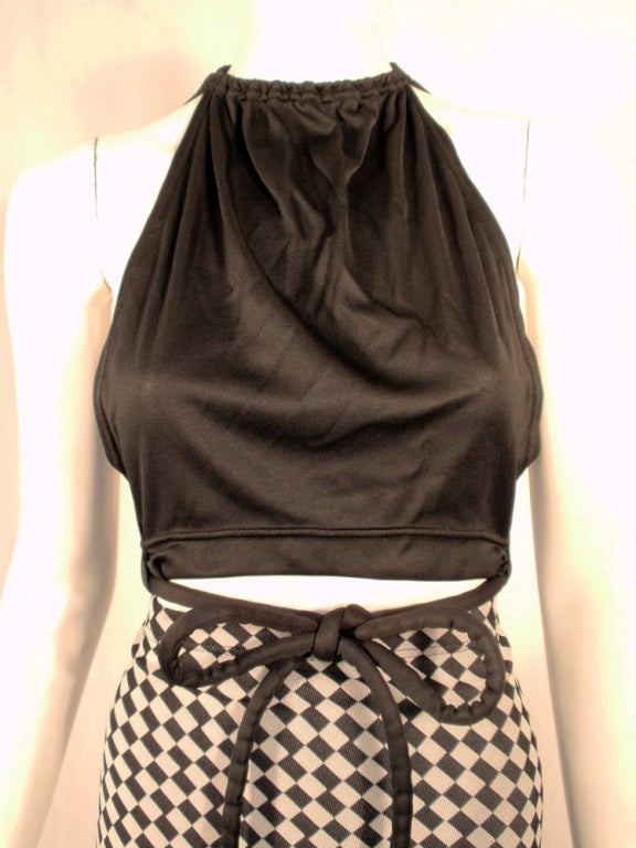 Rudi Gernreich 2 pc. Black & White Maxi Skirt & Black Halter Top For Sale 2