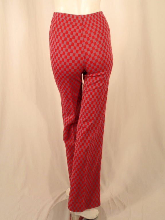 Women's Rudi Gernreich Red & Purple Check Knit High Waist Pants, Size 8 For Sale
