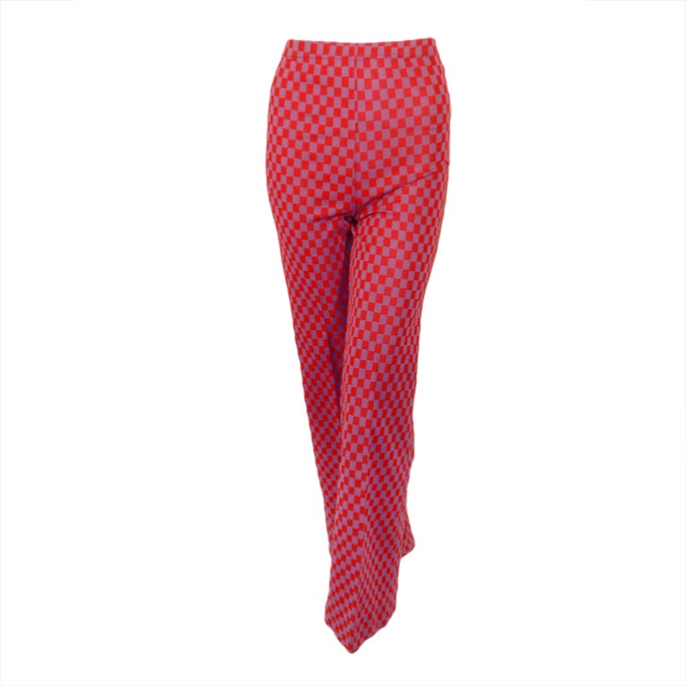 Rudi Gernreich Red & Purple Check Knit High Waist Pants, Size 8 For Sale