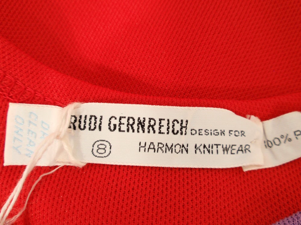 Rudi Gernreich Vintage Rot & Lila Kurzarm-Strickoberteil im Zustand „Hervorragend“ im Angebot in Los Angeles, CA