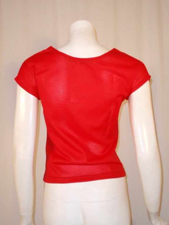 Rudi Gernreich Vintage Rot & Lila Kurzarm-Strickoberteil im Angebot 1