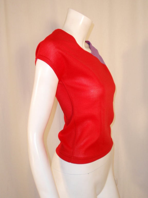 Rudi Gernreich Vintage Red & Purple Short Sleeve Knit Top For Sale 1