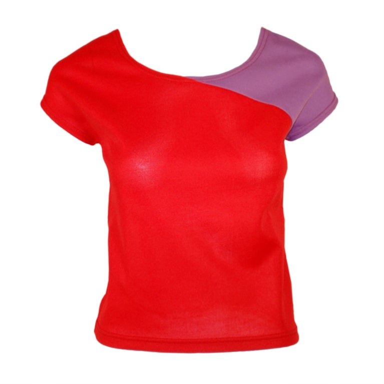 Rudi Gernreich Vintage Red & Purple Short Sleeve Knit Top For Sale