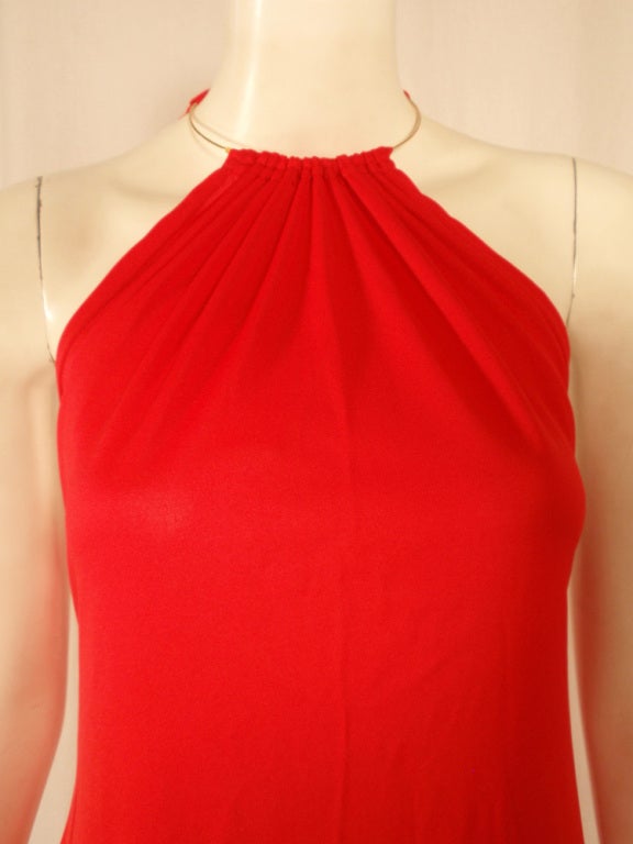 Rudi Gernreich Red Knit Halter Dress w/ Metal Neck Ring, Size 8 For Sale 1
