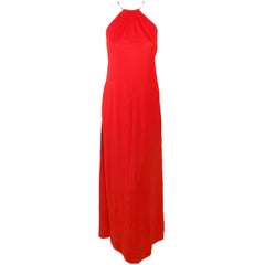 Retro Rudi Gernreich Red Knit Halter Dress w/ Metal Neck Ring, Size 8