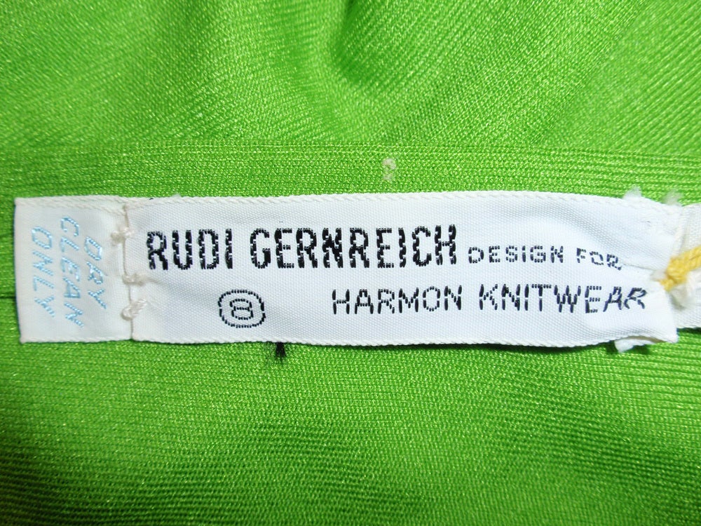 Rudi Gernreich 2 Stck. Grünes Jersey-Strick-Wickeltop & Hose mit weitem Bein im Zustand „Hervorragend“ im Angebot in Los Angeles, CA