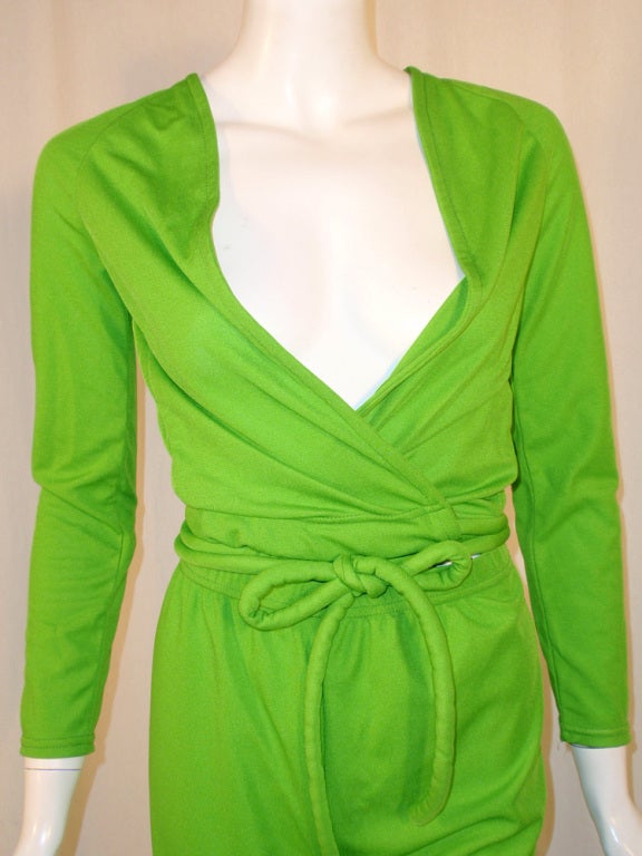 Rudi Gernreich 2 pc Green Jersey Knit Wrap Top & Wide Leg Pant For Sale 2