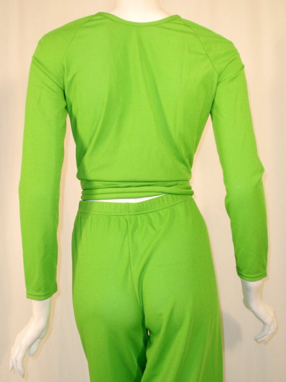 Rudi Gernreich 2 pc Green Jersey Knit Wrap Top & Wide Leg Pant For Sale 3