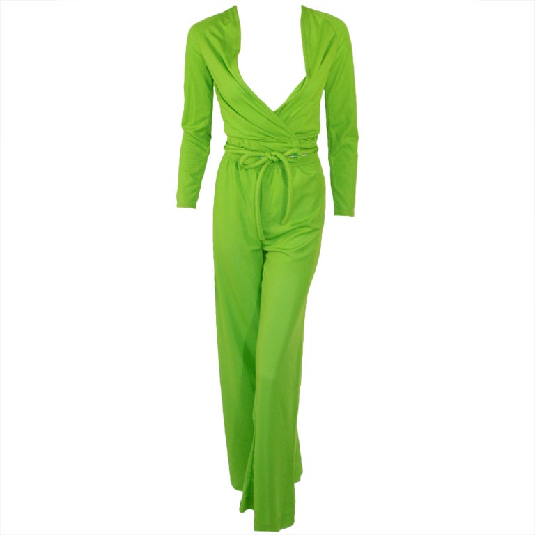 Rudi Gernreich 2 pc Green Jersey Knit Wrap Top & Wide Leg Pant