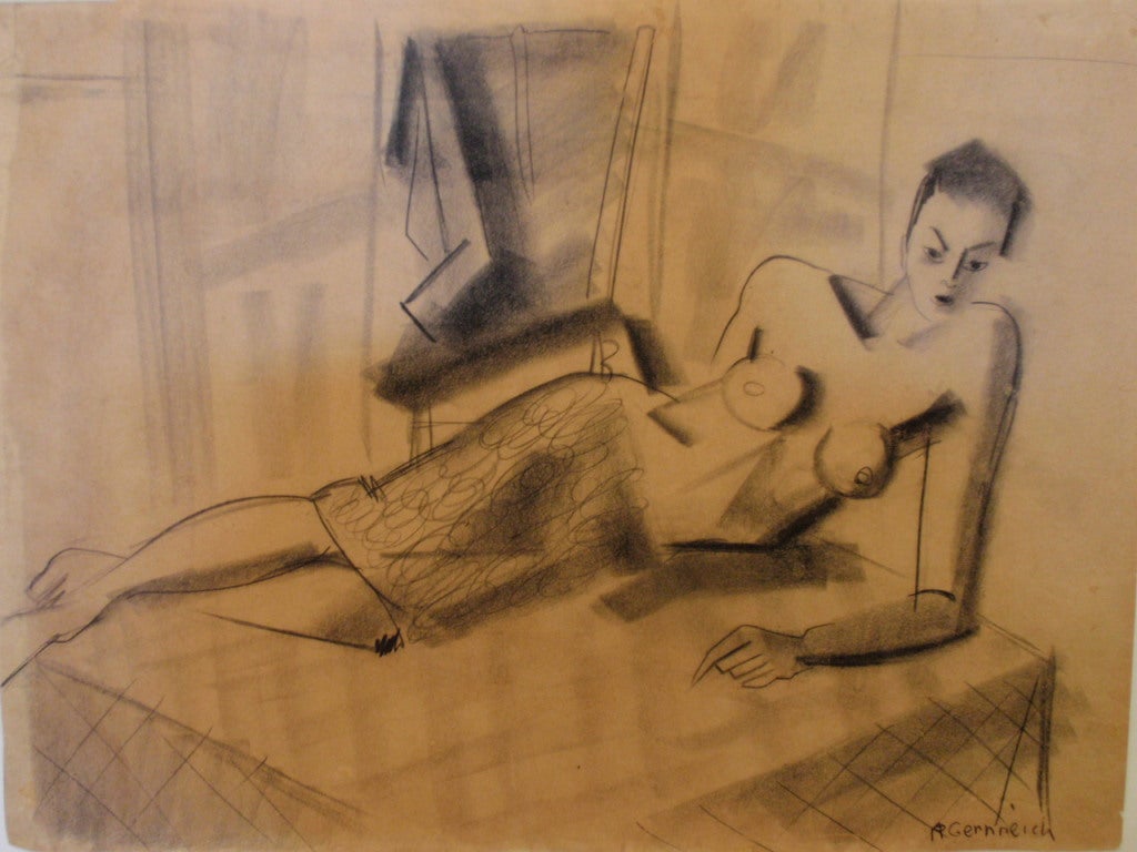 This is an ORIGINAL and highly collectible piece of art work by Rudi Gernreich. It is a charcoal sketch on paper. It has been restored and MUSEUM MOUNTED.

The dimensions are 18" high by 23 3/4" wide.
