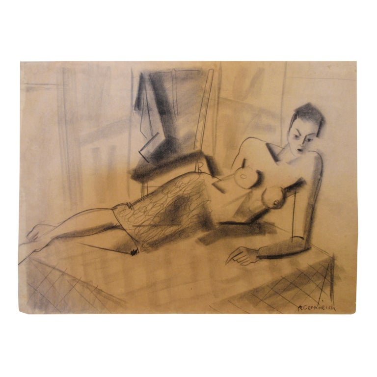 Rudi Gernreich Original Charcoal Sketch 18 x 23 3/4 Museum Mounted