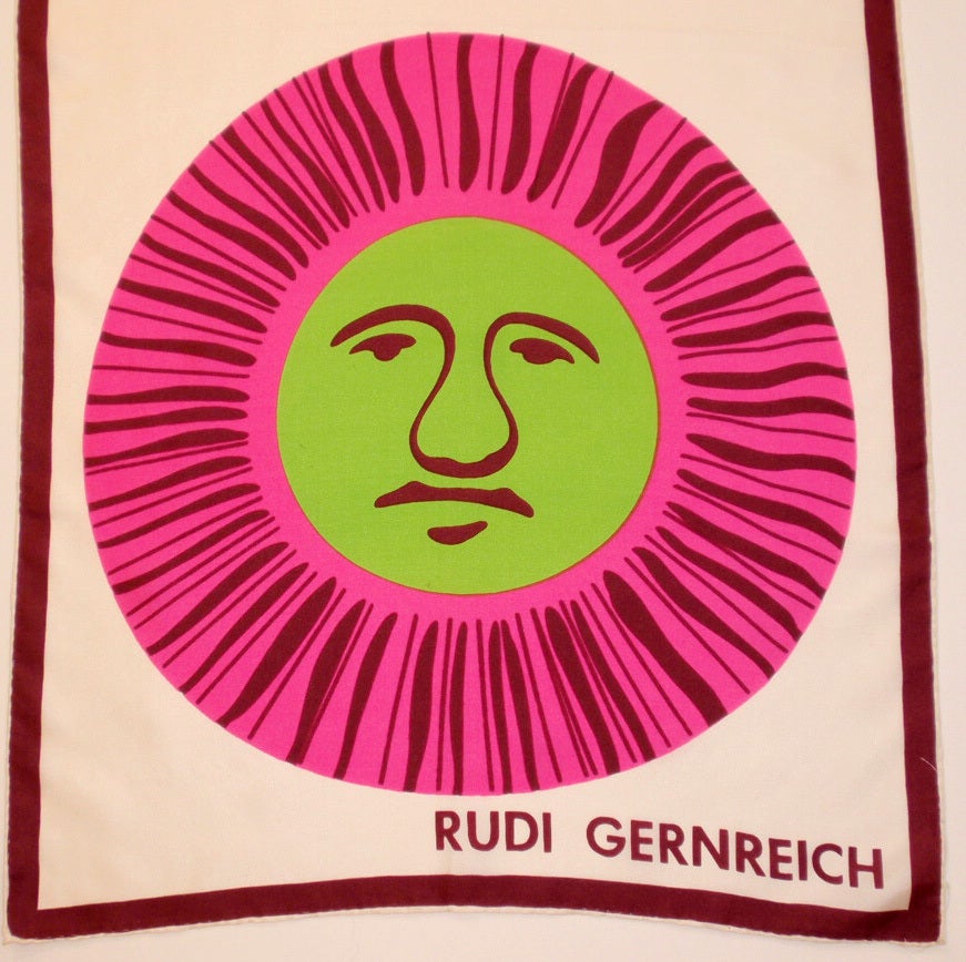 Women's Rudi Gernreich Cream, Pink, Green Sun/Moon Print Silk Scarf