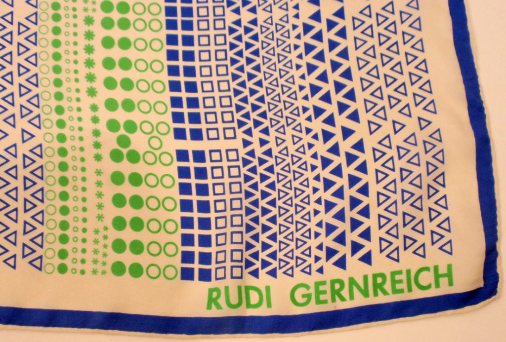 Women's Rudi Gernreich Blue, Green, White, Geo Print Silk Scarf