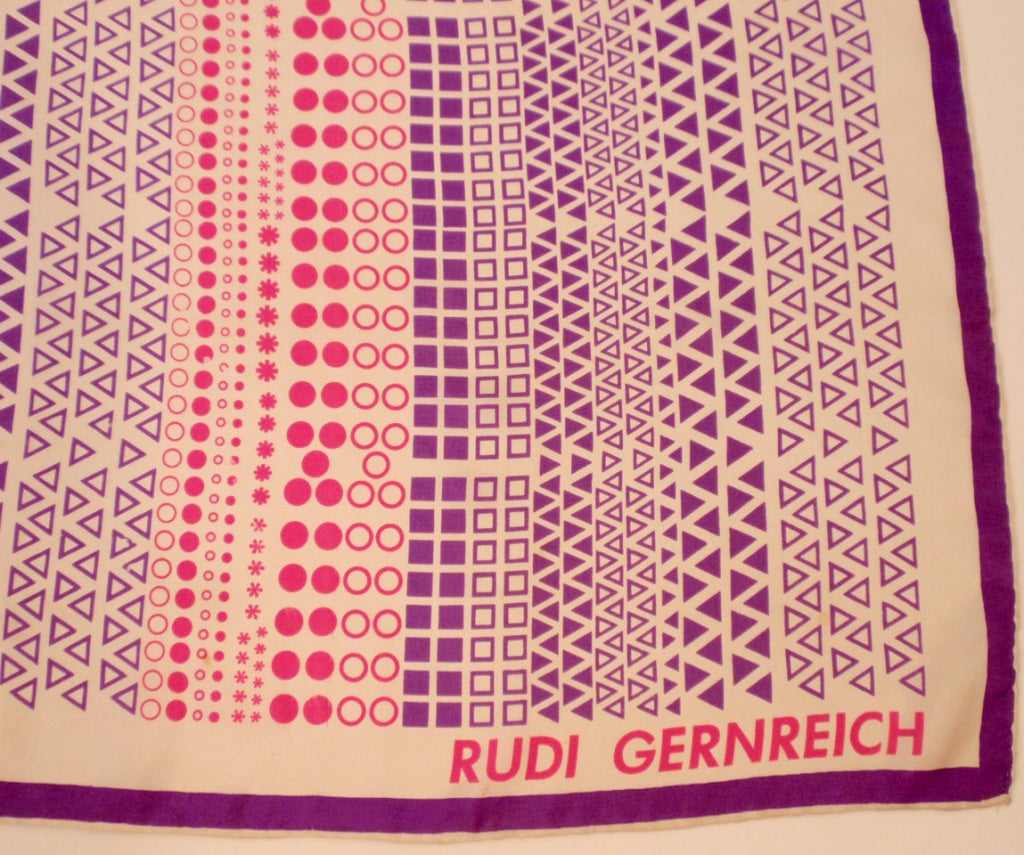 Rudi gernreich Pink, Purple, White Geo Print Silk Scarf
