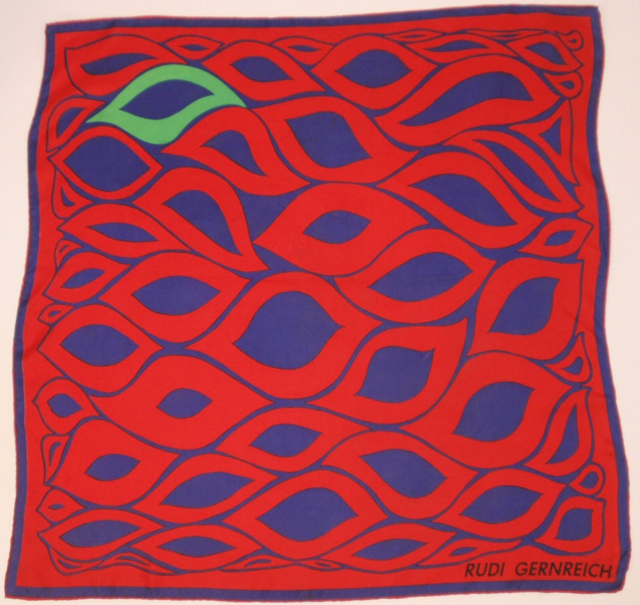 Rudi Gernreich Red, Blue, Green Abstract Print Silk Scarf
