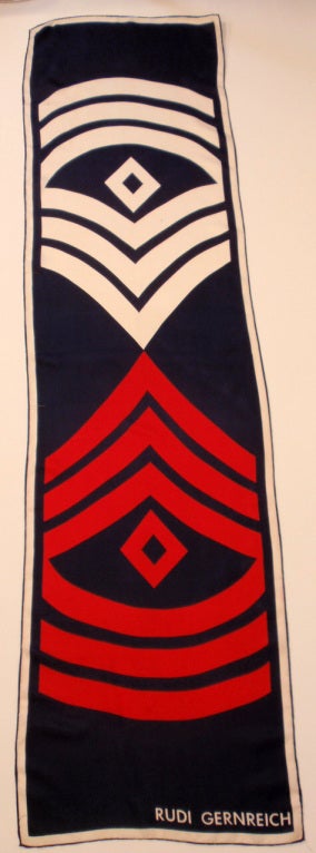 Rudi Gernreich Red, White, Blue Military Print Silk Scarf