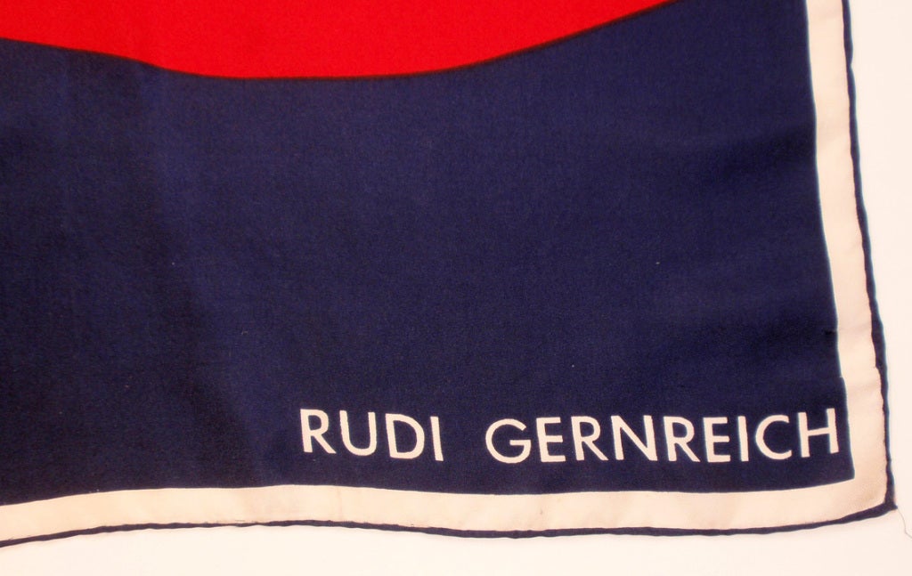 This is an authentic Rudi Gernreich Silk Scarf. It has a military theme print and a hand rolled hem.
Tag reads 